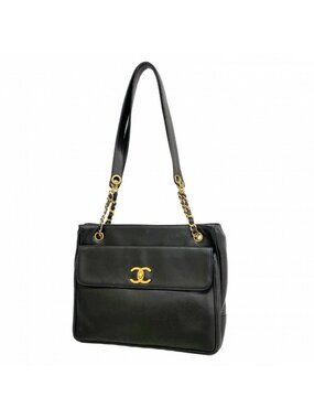 Chanel Chain Tote Lambskin Black Gold